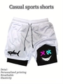 Detail der 2-in-1 Shorts mit Hai-Print auf Mesh und Graffiti-Muster auf der Innenschicht - M / Weiß/Schwarz