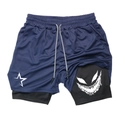 Detail of men's double-layer sports shorts with quick-dry fabric and drawstring waist - S / Navy Blue