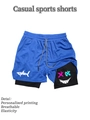 Detail des Hai-Logo-Prints und Stretch-Kordelzugs an blauen Sport-Shorts - M / Hellblau/Schwarz