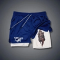 Detail of 2-in-1 navy shorts with white inner liner featuring ghost graphic print - M / Dark Blue