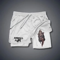 2-in-1 white quick-dry running shorts with ghost girl graphic and inner layer compression - M / White