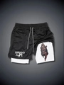 Detail of 2-in-1 running shorts with elastic waistband and inner graphic print - M / Black & White
