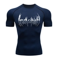 Navy blue compression short sleeve shirt for men featuring a white graphic print - Navy White Print