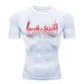 White compression short sleeve gym shirt with red graphic print for muscular fit - White Red Print