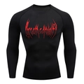 Macro detail of black long sleeve compression shirt with red artistic chest print - Black Long Sleeve Red Print