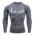Front view of grey compression long sleeve shirt with Breathe Clarity chest print - Gray Long Sleeve White Print