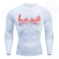 Close-up of white compression shirt showing breathable fabric and red chest print - White Long Sleeve Red Print