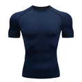 Navy blue compression short sleeve fitness shirt for men with high elasticity and raglan sleeves - S / T-Shirts / Navy Blue