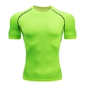 Detail of neon green men's compression shirt with raglan stitching and muscular fit - S / T-Shirts / Fluorescent Green