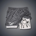 Detail of double-layer men's running shorts with breathable mesh and unique inner graphic - S / Dark Grey/White