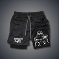 Men's 2-in-1 quick-dry running shorts with black compression liner and creative graphics - S / Solid Black