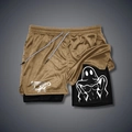Men's double-layer quick-dry shorts in gold-brown with 2-in-1 inner compression layer - S / 金棕色/黑色