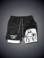Detail view of double-layer men's gym shorts with white inner lining and ghost print - S / Black/White Print