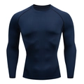 Men's navy blue compression long sleeve shirt for gym training and athletic fitness - S / Long Sleeve / Navy Blue