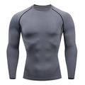 Men's athletic compression shirt in grey with black raglan sleeves and flatlock seams - S / Long Sleeve / Gray