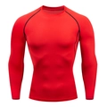 Men's compression long sleeve t-shirt in bright red with black contrast raglan stitching - S / Long Sleeve / Red