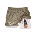 Green mesh 2-in-1 shorts for men with inner lining and creative graphic print - XS / Olive Green Mesh Style (111DKLYH245214)