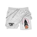 White 3D digital print double-layer sports shorts with shark graphic and drawstring waist - XS / White Shark Style (111DKLYH245215)