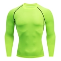 Men's fluorescent green long sleeve compression shirt with black contrast stitching for gym - S / Long Sleeve / Fluorescent Green