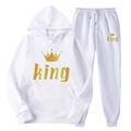 Tuta sportiva bianca in due pezzi con stampa a corona dorata, felpa e pantaloni - Taglia S / KING / Bianco