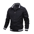 Men's casual black windbreaker jacket with striped ribbed collar and cuffs - M / Black