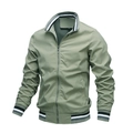 Men's sage green casual jacket with striped ribbed collar and zipper closure - M / Green