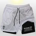 Men's 2-in-1 mesh sports shorts with Jeremiah 29:11 scripture print and inner liner - White With Black Lining Pattern 1