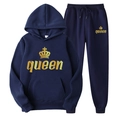 Tuta sportiva blu navy composta da felpa con cappuccio e pantaloni con stampa Queen oro - Taglia S / Queen / Blu navy