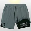 Men's grey 2-in-1 gym shorts with Jeremiah 29:11 scripture print and cross graphic - Gray With Black Lining Pattern 1