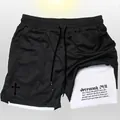 Men's double layer gym shorts in black and white with Jeremiah 29:11 scripture print - Black With White Lining Pattern 1
