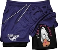 Purple double-layer sports shorts featuring 3D digital prints and black inner lining - XS / Purple Mesh Style (111DKLYH245211)