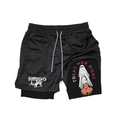 Men's black 2-in-1 sports shorts with SIIRIGO shark logo and graphic digital print - XS / Black Shark Print Style (111DKLYH245212)