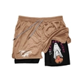 Men's double-layer gold mesh shorts with shark logo and ghost graphic print - XS / Champagne Gold Mesh Style (111DKLYH245217)