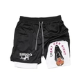 Men's double-layer 3D printed shorts in black and white with Siirigo shark print - XS / Black and White Street Style (111DKLYH245218)