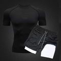 Men's quick-dry swimwear set with black compression shirt and double-layer shorts - M / Black Sports Set