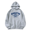 Hellgrauer Kapuzenpullover mit marineblauem Manhattan-Vintage-Print und Kängurutasche - S / Hellgrauer Manhattan-Stil (htu46578)