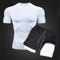 Men's quick-dry sports set with white compression t-shirt and double-layer black shorts - M / White Top And Black Shorts