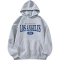 Lichtgrijze hoodie in collegestijl met Los Angeles California 1932 print en zakken - S / Lichtgrijs Los Angeles 1932 Stijl (htu46578)