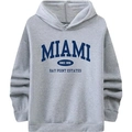 Hellgrauer Herren-Hoodie mit marineblauem Miami-Schriftzug und gerippten Bündchen - S / Hellgrauer Miami Stil (htu46578)