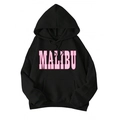 Classic black fleece hoodie for men with pink Malibu print and front kangaroo pocket - S / Tops / Black Malibu Style (htu46578)