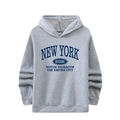 Men's casual grey fleece hoodie featuring vintage blue New York graphic print - S / Tops / Gray Manhattan Style (htu46578)