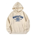 Cream vintage Manhattan printed hoodie with drawstring hood and front pouch pocket - S / Tops / Apricot Manhattan Style (htu46578)