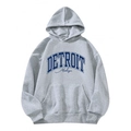 Men's casual light gray hoodie with blue Detroit Michigan print and kangaroo pocket - S / Tops / Gray Detroit Style (htu46578)
