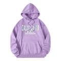 Lavender hoodie with California print, dropped shoulders and kangaroo pocket design - S / Tops / Purple San Francisco Style (htu46578)