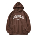 Brown hooded sweatshirt with white Los Angeles 1991 print and kangaroo pocket - S / Tops / Coffee Los Angeles 1991 Style (htu46578)