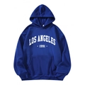 Navy blue hoodie featuring white Los Angeles 1991 print with drawstring and pocket - S / Tops / Blue Los Angeles 1991 Style (htu46578)