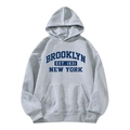 Men's grey hooded sweatshirt with blue Brooklyn New York vintage graphic print - S / Tops / Gray Brooklyn Style (htu46578)