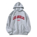 Men's light grey hoodie with Los Angeles 1991 print and adjustable drawstring hood - S / Tops / Gray Los Angeles 1991 Style (htu46578)
