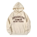 Men's cream hooded sweatshirt featuring brown Brooklyn New York varsity letter printing - S / Tops / Apricot Brooklyn Style (htu46578)