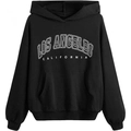 Black hooded sweatshirt with white Los Angeles California print and kangaroo pocket - S / Tops / Black Los Angeles Style (htu46578)
